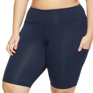 Plus Size - Navy Blue Biker Shorts with Cellphone Holder